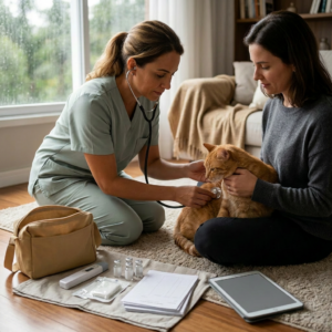 Imagem profissional de blog sobre: "Os benefícios do atendimento veterinário em domicílio para o bem-estar do seu pet".